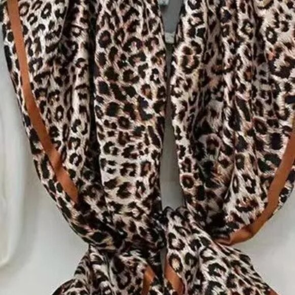 2/$30 Chic Leopard Print Square Scarf Silky Satin with Brown Border Women Gift - Picture 4 of 5